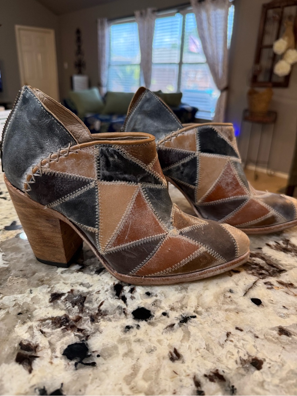 Freebird by Steven Patchwork Suede Heeled Ankle Boots - Brown, Gray, Tan